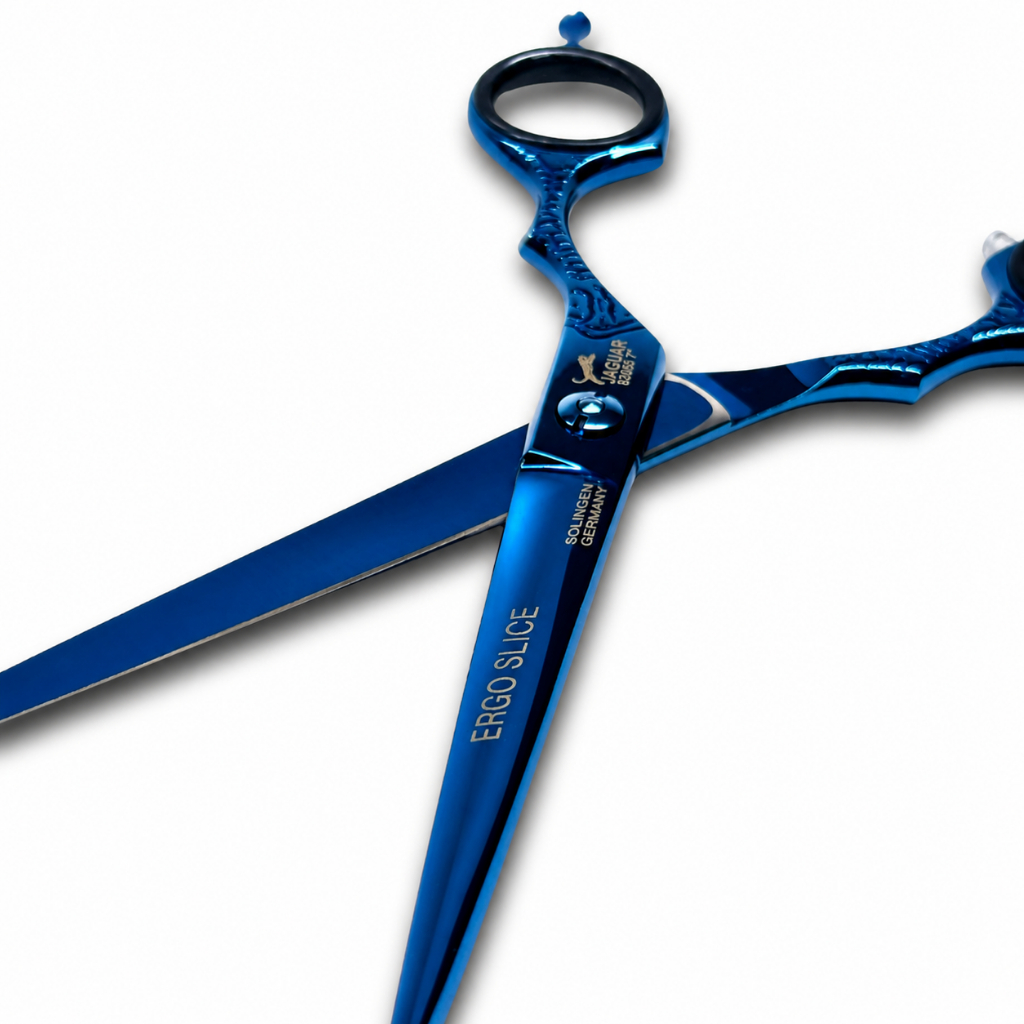 Tesoura Profissional Fio Navalha 7 Pol. Aço Inoxidável Jaguar Azul Barbeiro Cabeleireiro Premium