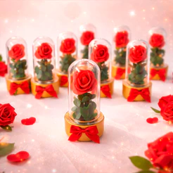 Kit10 Tubetes Mini Rosa Cúpula Com Rosas Vermelhas Bela E A Fera Pequeno Príncipe