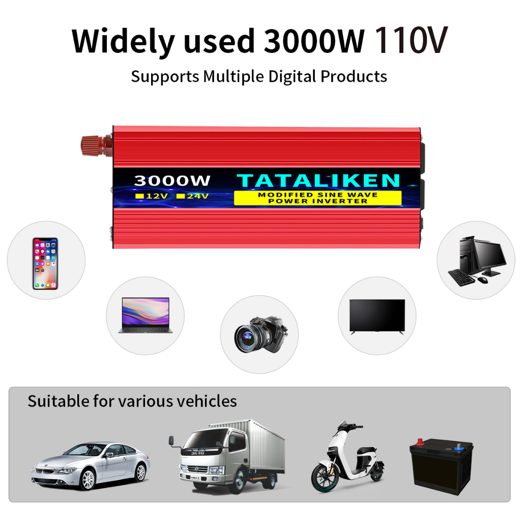 Inversor De Onda Senoidal Corrigida 3000W Conversor 12V 110V/220V Com Tomada Brasileira Para Veículos E Carro
