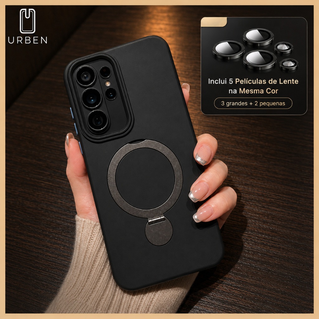Capa Magnética Anti Impacto Com Suporte Giratório Proteção de lente Para Galaxy Samsung S23 S24 S25 S26 FE Edge Ultra
