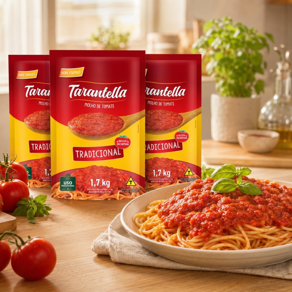 Kit 3 Molho de Tomate Tarantella Tradicional Sachê 1,7kg para Massas e Pizza Caseira