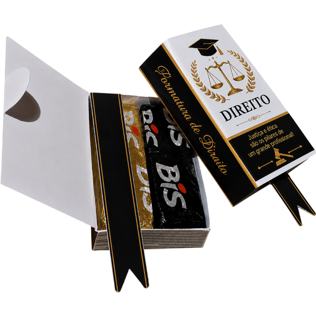 Lembrancinha Formatura Direito Mini Livro Porta Chocolate Bis | em Papel Fotográfico 180g | Brinde