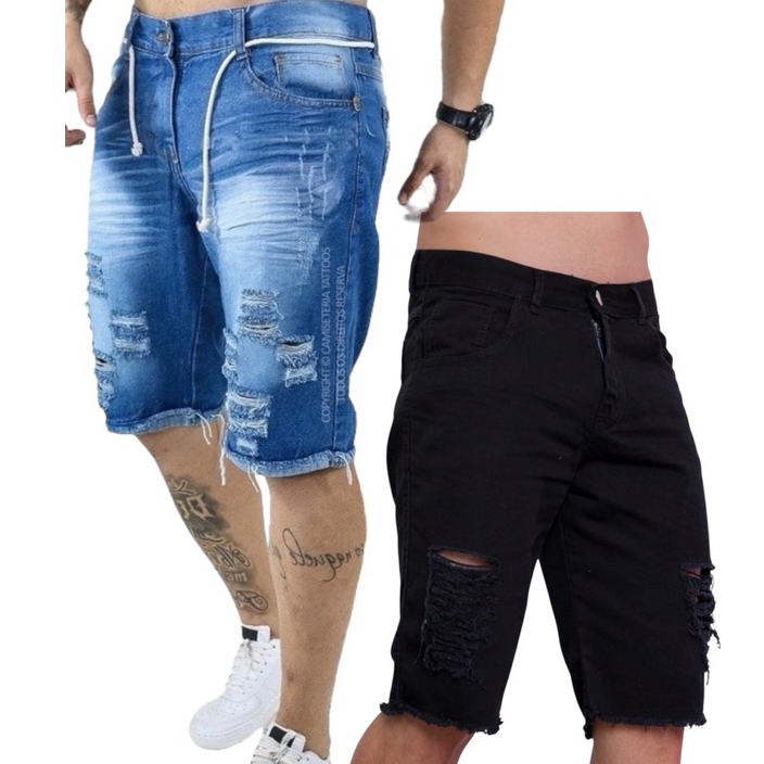 Kit 2 Bermudas Masculinas Jeans ou 1 Jeans + 1 Academia | Promoção Roupas Masculinas para o natal