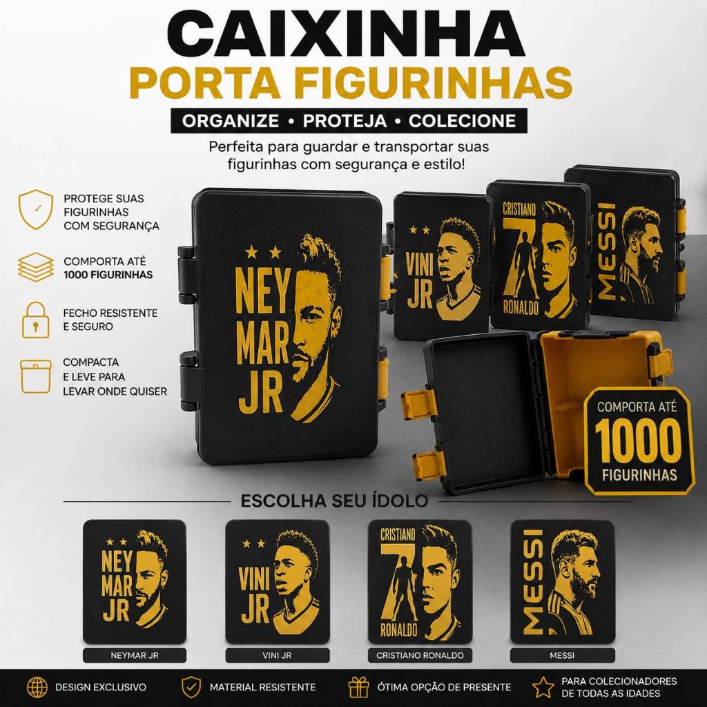 PORTA FIGURINHA FUTEBOL COPA 2026 - NEYMAR, MESSI OU CRISTIANO RONALDO