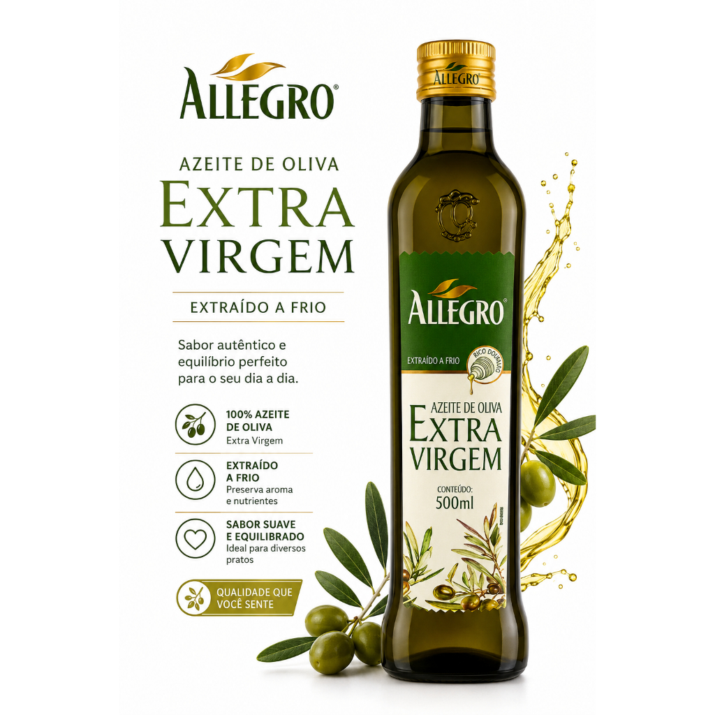 Azeite De Oliva Extra Virgem Allegro 500ml Importado Da Tunísia Extraído A Frio
