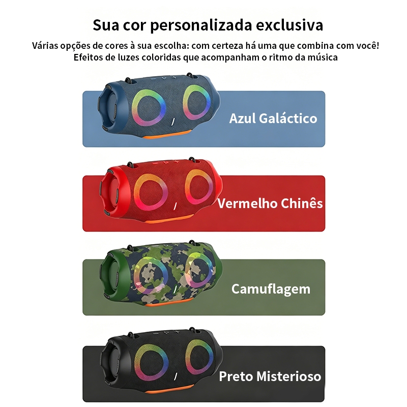 Caixa de som bluetooth tws Luz RGB Xtreme 4 Pen Drive FM Tipo-C Resistente A Água IPX6 — foto 9