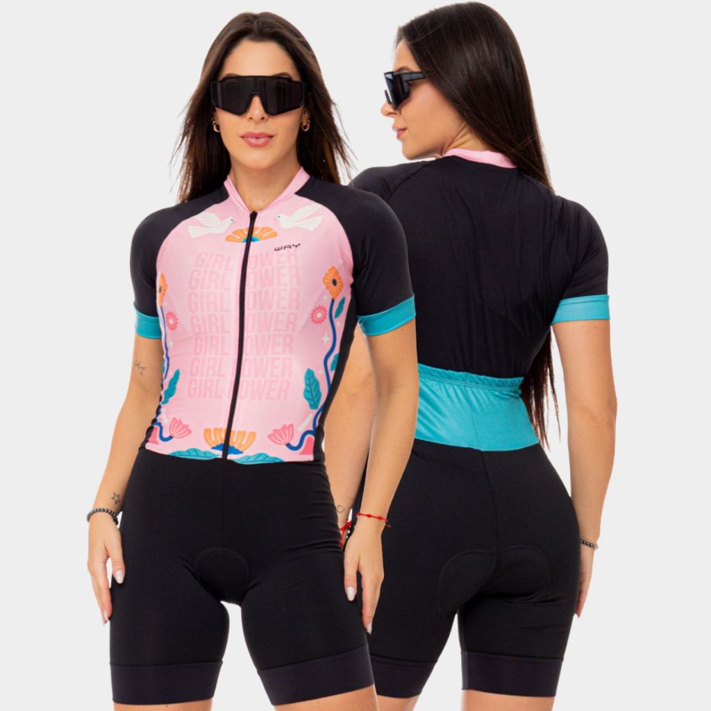 Macaquinho de Ciclismo Feminino Macacão Manga Curta Forro Gel Acolchoado Roupa Bike Pedal Mtb