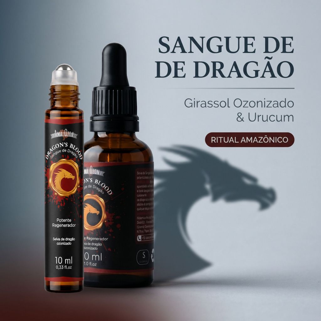 Seiva Sangue de Dragão Em Sinergia c/ Óleo de Girassol Ozonizado e Urucum Kit 30ML e Roll-on De 10ML