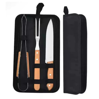 Kit de Churrasco Conjunto de 3 Peças Aço Inox Com Estojo Kit Churrasqueiro Presenteável