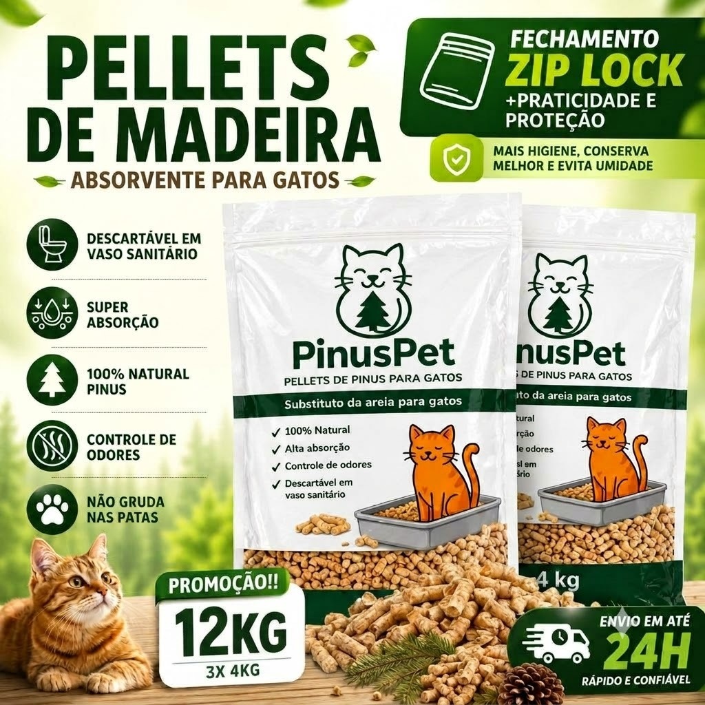 Areia Granulado de Madeira Pellets Sanitário Higiênico para Gatos Roedores Coelhos Premium 4 e 8kg