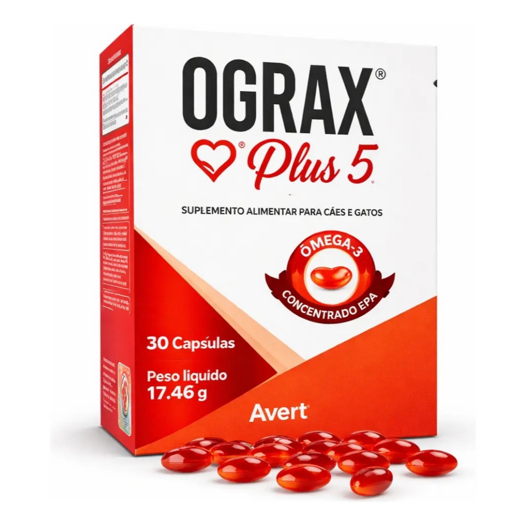 Ograx Plus 5 Avert Ômega 3 Cães Gatos 30 Cápsulas