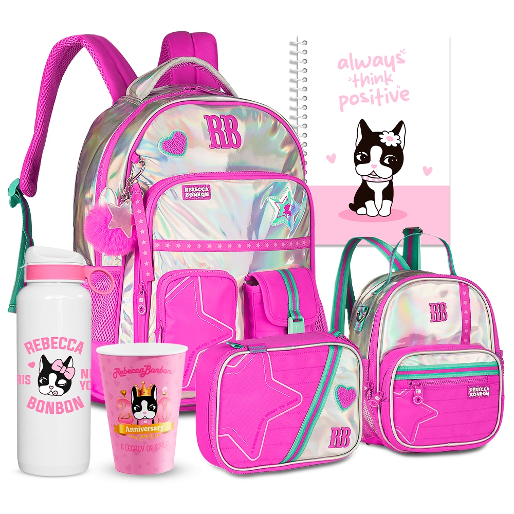 Kit Mochila Rebecca Bonbon Universitário Estojo Box Com Elástico Lancheira Térmica Com Alça RB