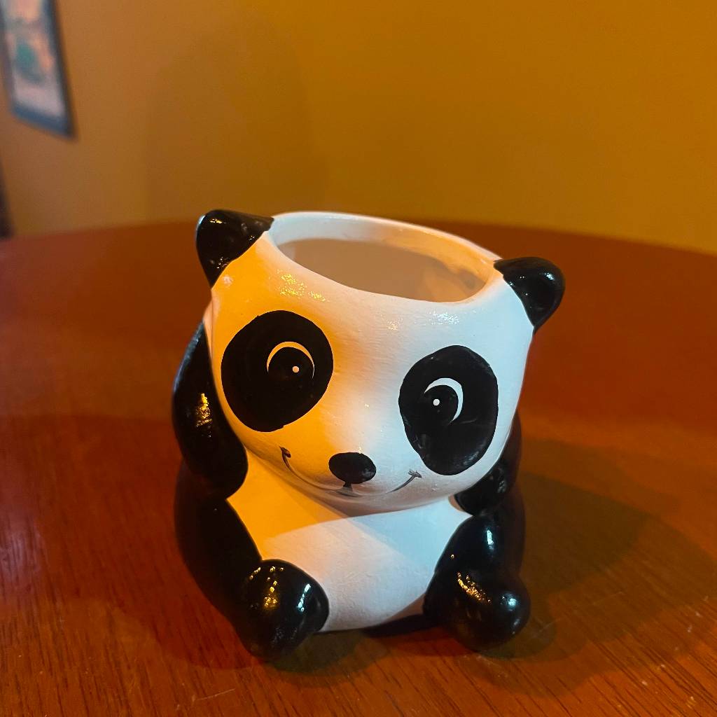 Vaso Decorativo Panda em Cerâmica Mini Cachepot para Suculentas Sala Mesa Nicho