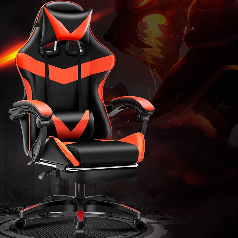 Cadeira Gamer Ergonômica Altura Ajustável com Apoio de Pés Ajustável e Base Giratória 100kg -F19