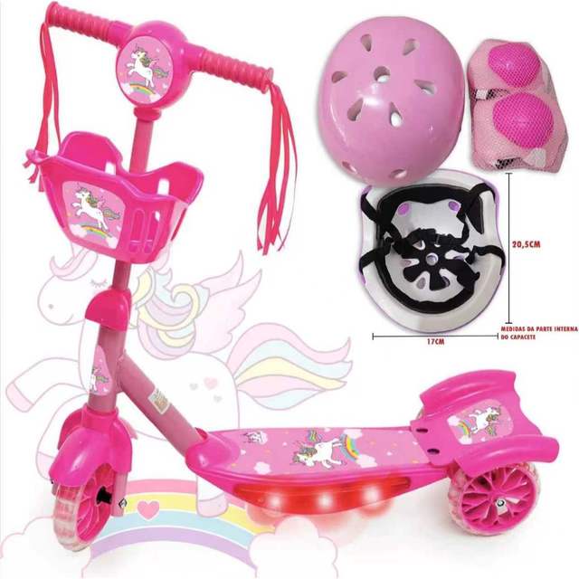 Patinete Infantil 3 Rodas Menina Minnie Musica C/Cesta Luz Musica Menor Preço