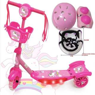 Patinete Infantil 3 Rodas Menina Minnie Musica C/Cesta Luz Musica Menor Preço