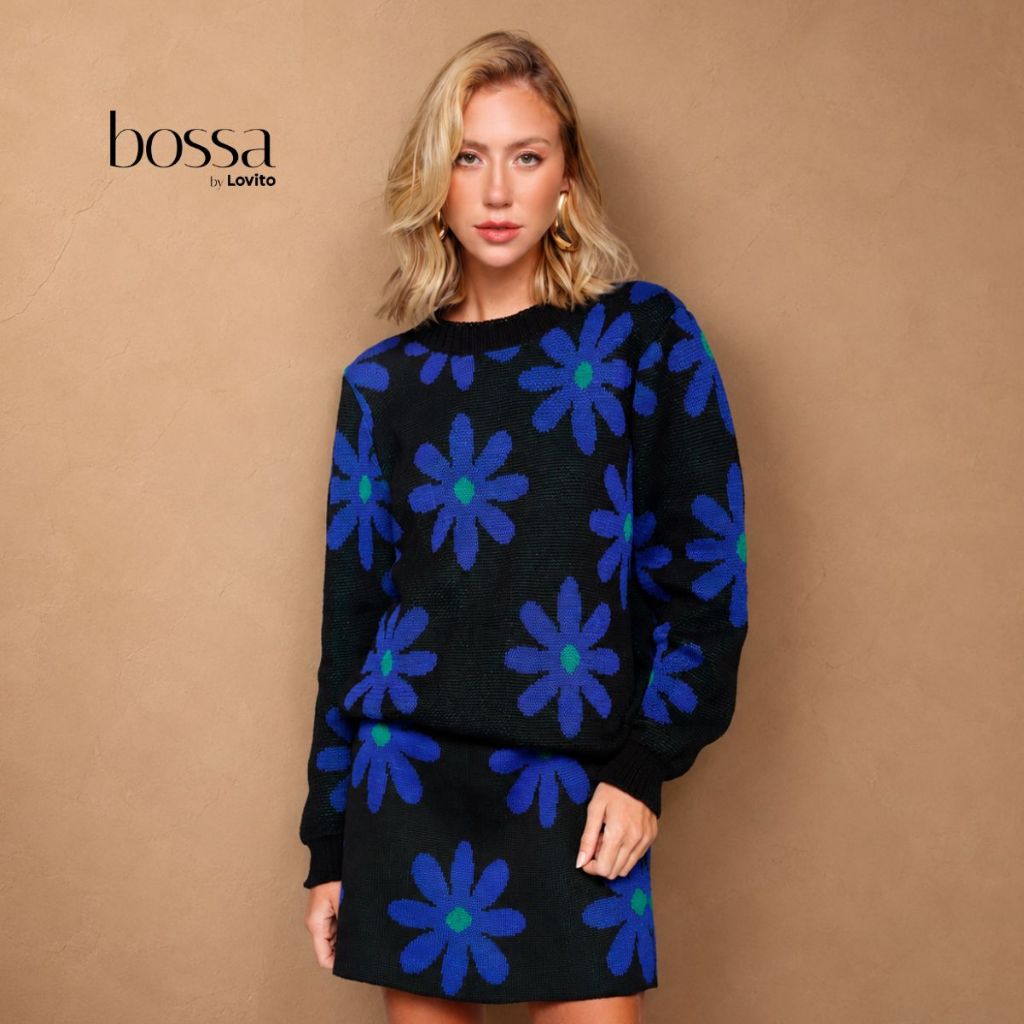Lovito Bossa Saia Feminina de Tricot em Jacquard Floral SKB17971827