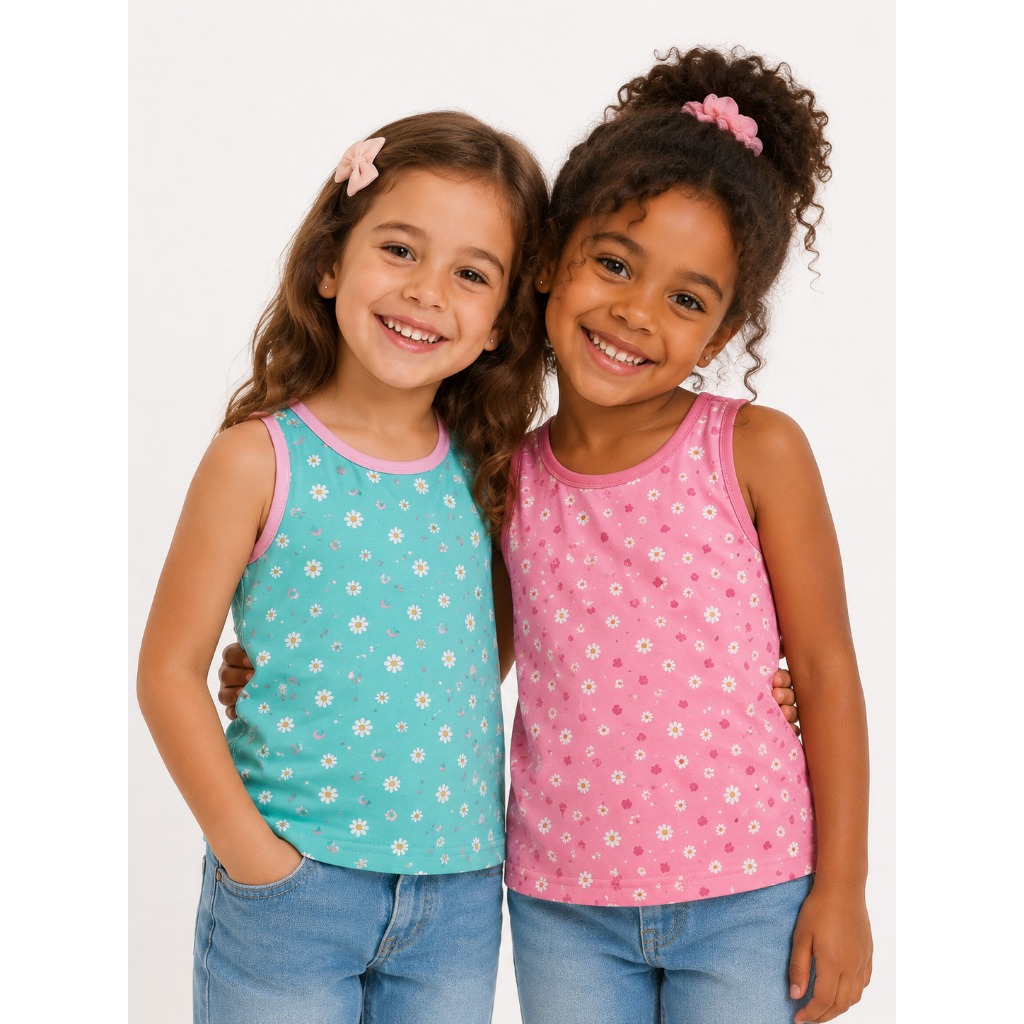 KIT 2 Regatas❤️ Infantis Feminina Blusas Estampadas Variadas Menina Verão Tamanhos 3 a 8.