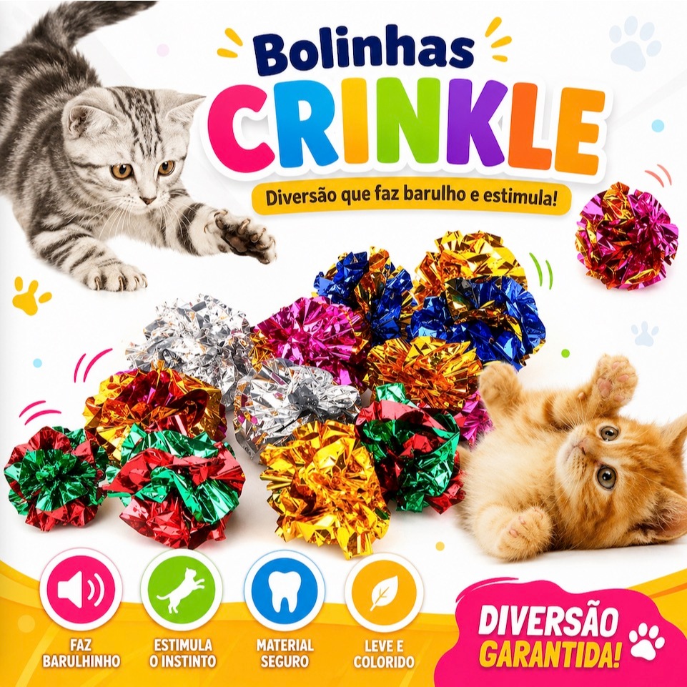 Kit Bolas de Papel Coloridas Brinquedo Para Gatos Bolinhas Pets Animais de Estimação Pet Cores Sortidas