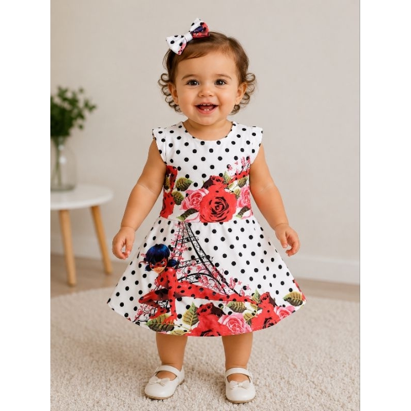 vestido festa passeio infantil ladybug 1 ano