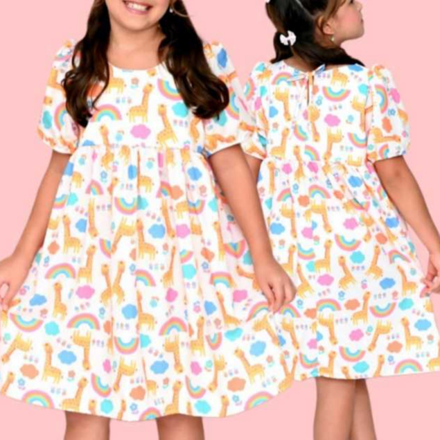 Vestido Infantil Menina Estampado Colorido Casual Princesa Alegre