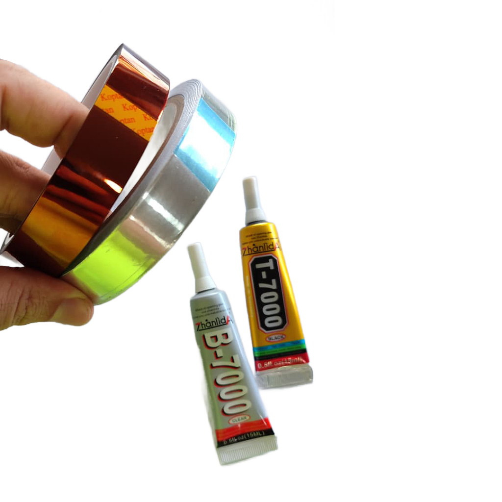 Kit Cola Adesiva B7000 T7000 15ml Fita Kapton E Fita Aluminio 20mm