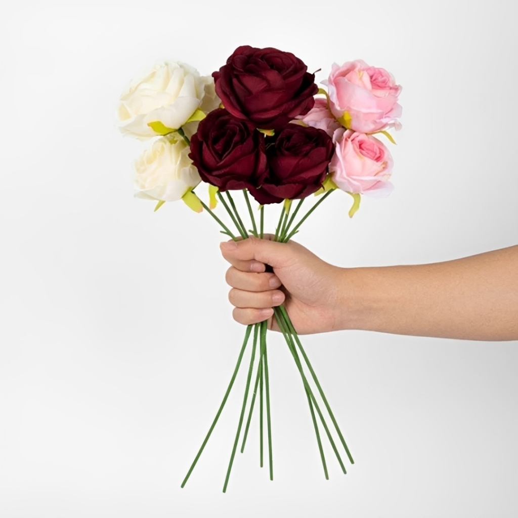 Kit 3 Botões Buquê De Flores De Rosas Artificiais Para Decoração Sala Quarto - Castela