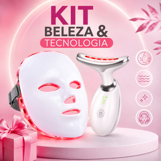 Kit Máscara Facial LED 7 Cores Fototerapia Rejuvenescimento + Massageador Facial Skin Care