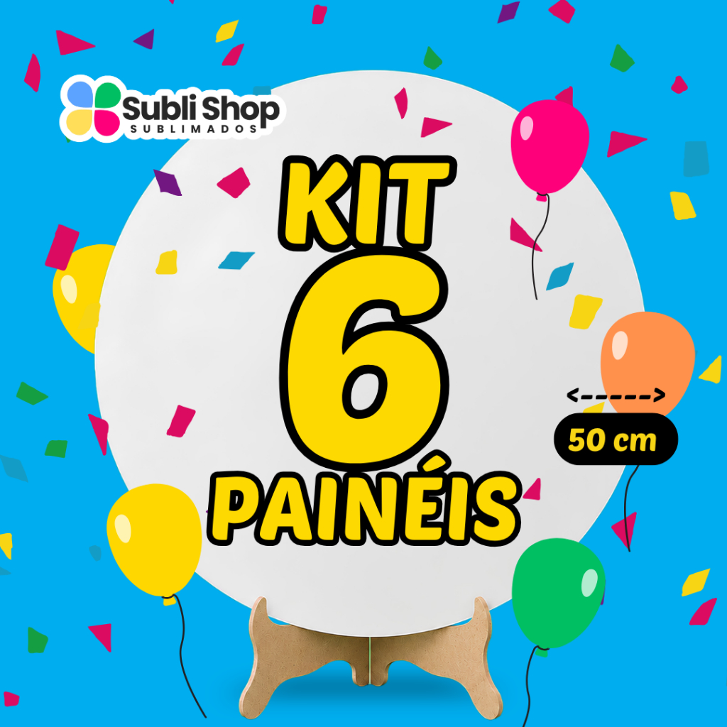 Kit Painéis 6 Redondo 50x50 cm Tecido Sublimado Escolha seu Tema