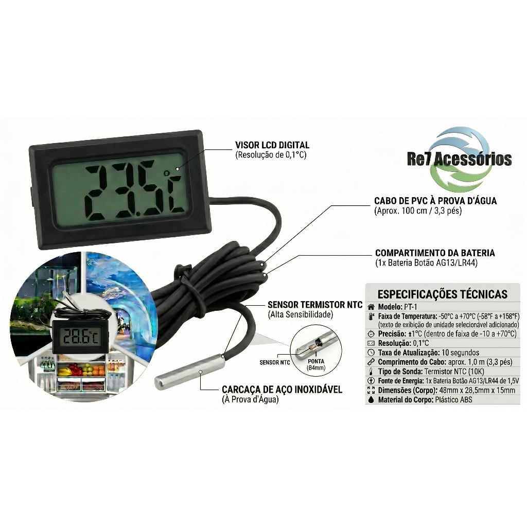 Termômetro Digital Freezer Geladeira Aquário Chocadeira