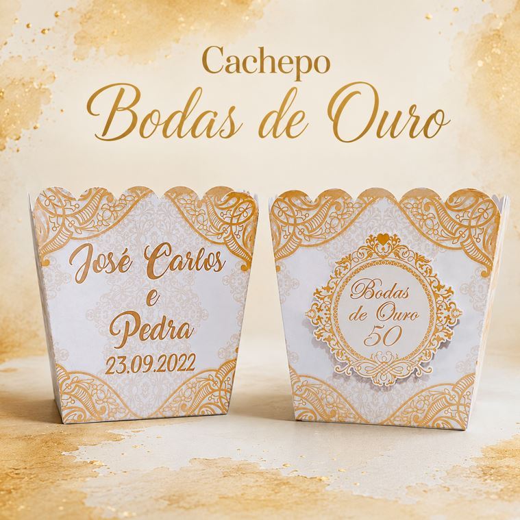 Cachepo bodas de ouro, decoração centro de mesa, cachepo personalizado, enfeite de mesa
