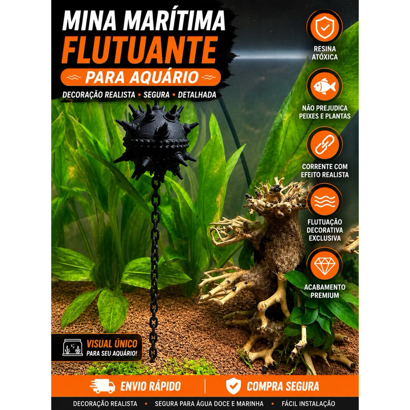 Enfeite Decoração Aquário Mina Naval Bomba 3D Ornamento Âncora Corrente Betta Peixe Água Doce Marinha