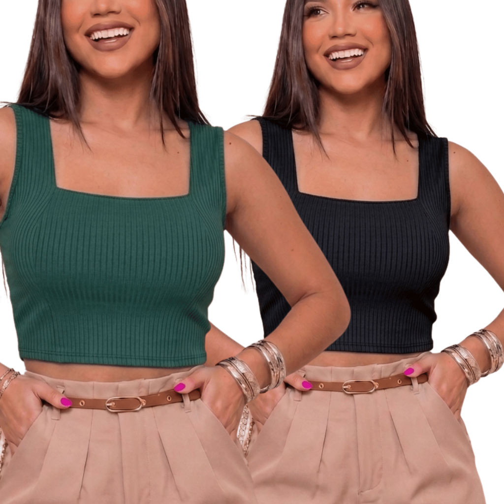 Cropped Feminino Canelado Premium Regata Básica Moda Feminina Casual Confortável Estilosa