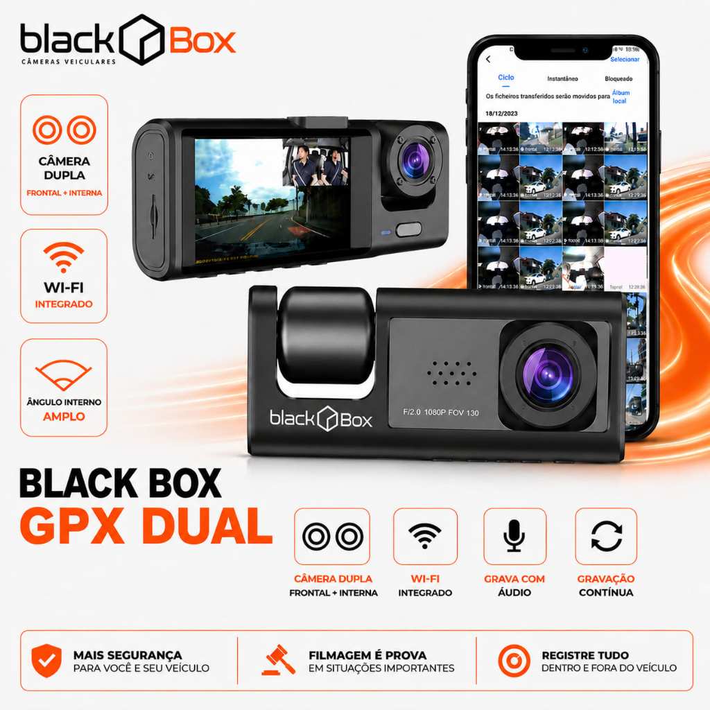Black Box GPX Dual - Câmera Veicular Dupla Interna Wifi Full HD (Automotiva Carro Uber App)