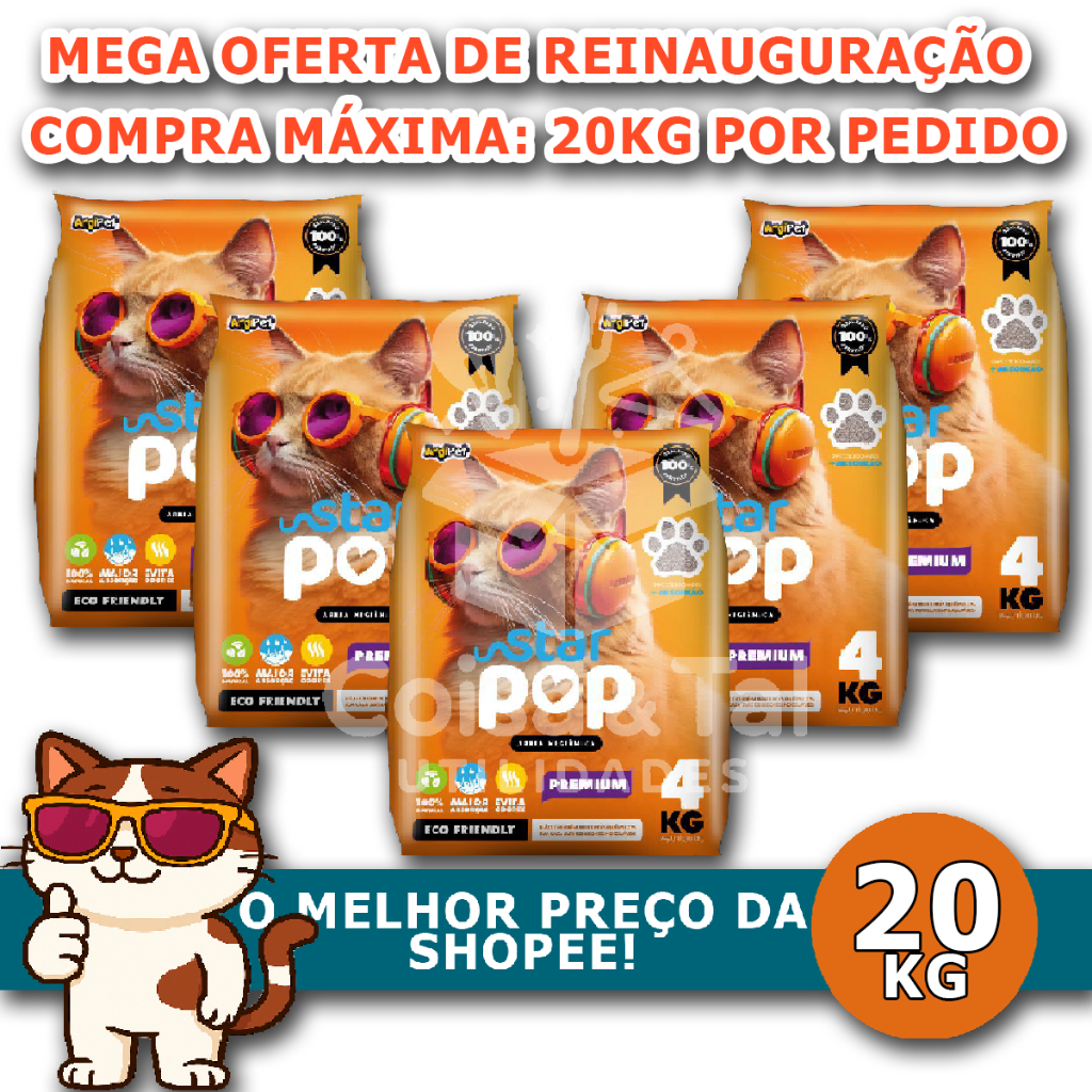 Kit 20 kg areia sanitaria extra premium higienica natural argila ecologica absorvente para gatos