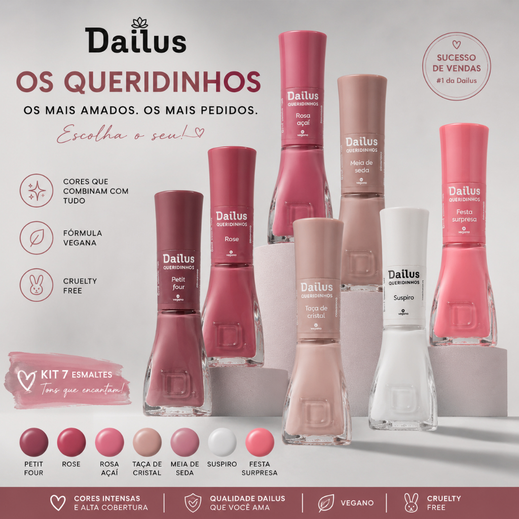 DAILUS Kits Esmaltes Queridinhos Cristal Tons Nude Rosa Marrom Escolha seu Kit Longa Duração Alta Cobertura Manicure