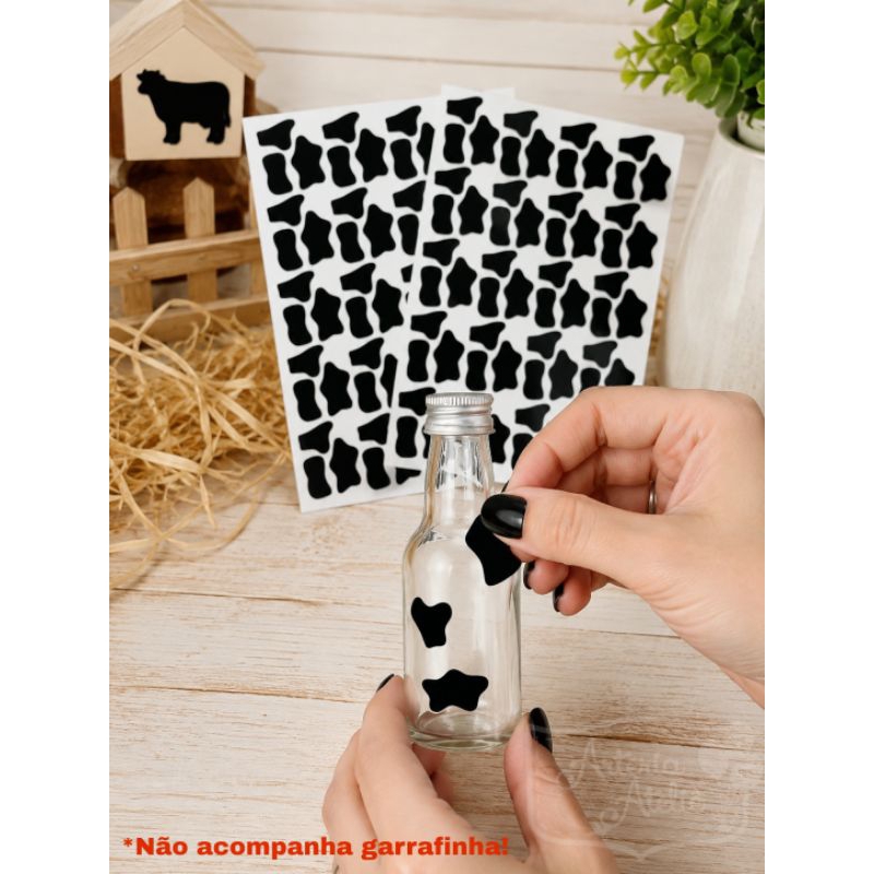 2 Cartelas (144 Adesivos) Manchinha mancha Vaca garrafinha Lembrancinha Fazendinha fazenda boiadeira country vaquinha