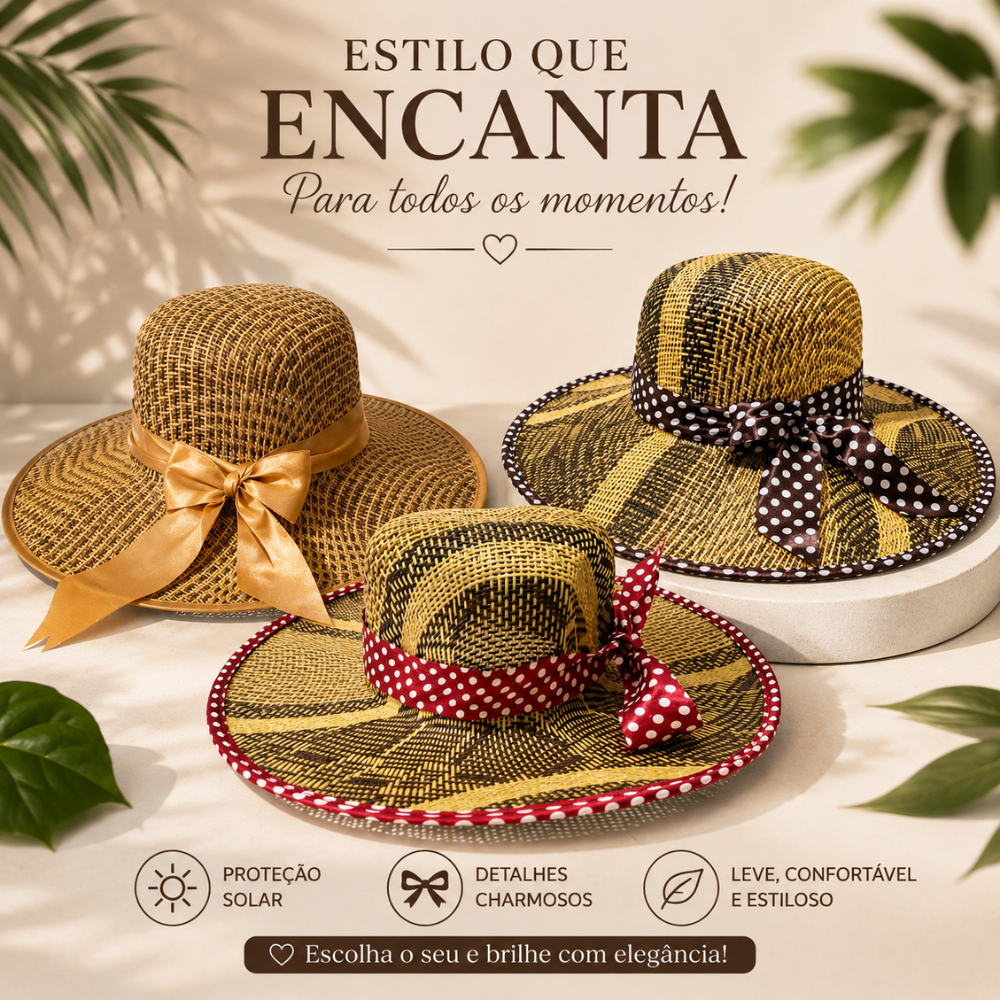 Chapéu Feminino de Praia Muito Refrescante com Aba Grande Confortável