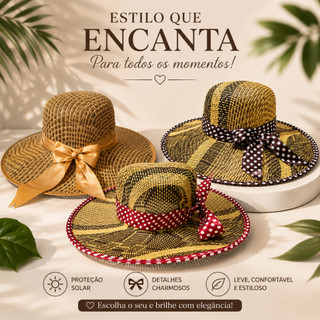 Chapéu Feminino de Praia Muito Refrescante com Aba Grande Confortável