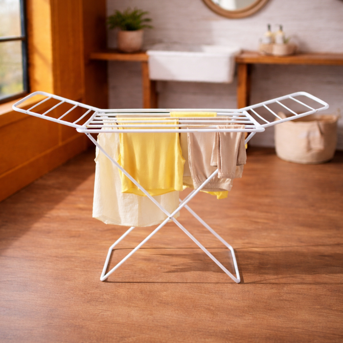 Varal de Chão Grande Portátil Dobrável Aço Com Abas Varal Para Roupas Ideal para Apartamento