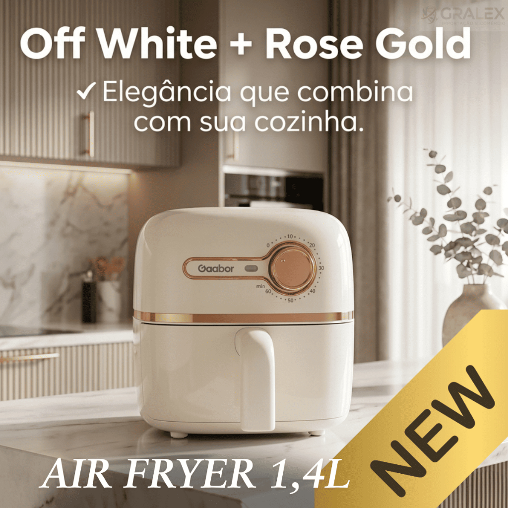 Air Fryer Gaabor 1,4L Compacta Sem Óleo 900W Antiaderente Fritadeira Elétrica Pequena Off White Rose Gold 127V 220V