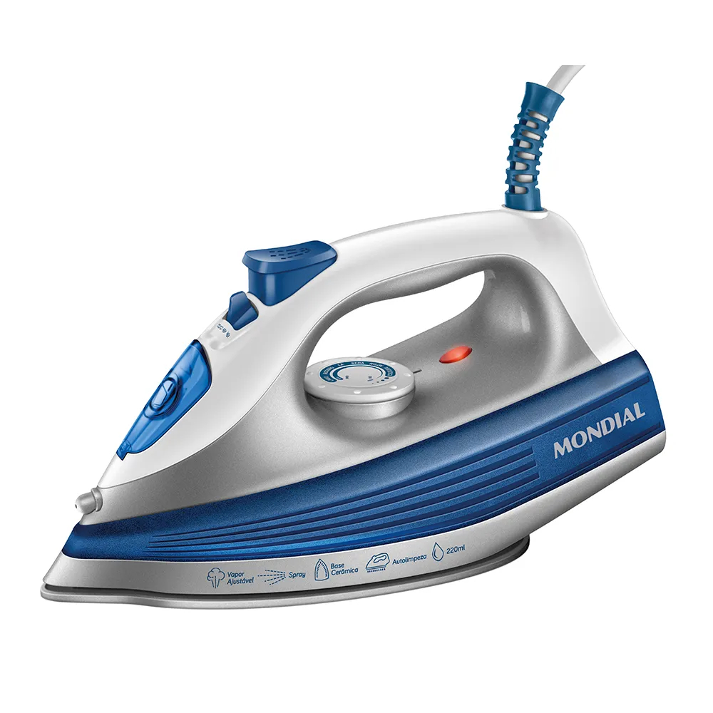 Ferro De Passar a Vapor Mondial FVN-01-BL 1200w Base Cerâmica Diamante Reservatório 220ml Cabo Giratório 1,7m - 127v