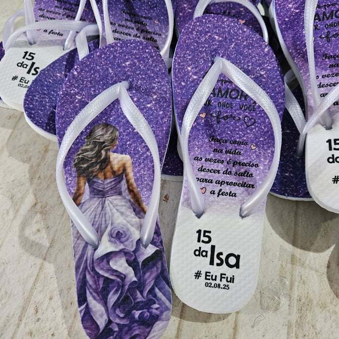 Chinelos personalizados gliter lilas kit com 75 pares