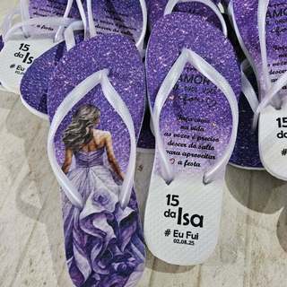 Chinelos personalizados gliter lilas kit com 75 pares