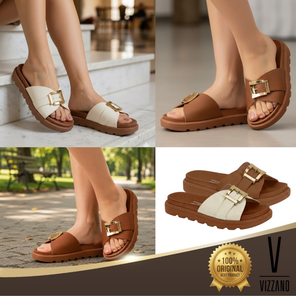 Sandália Feminina Papete Vizzano Fivela Flatform Tratorada Confortável Casual 6510130 Original
