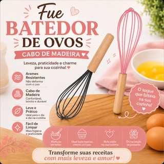 Fue Batedor de Ovos  Cabo de Madeira Cores À Escolha