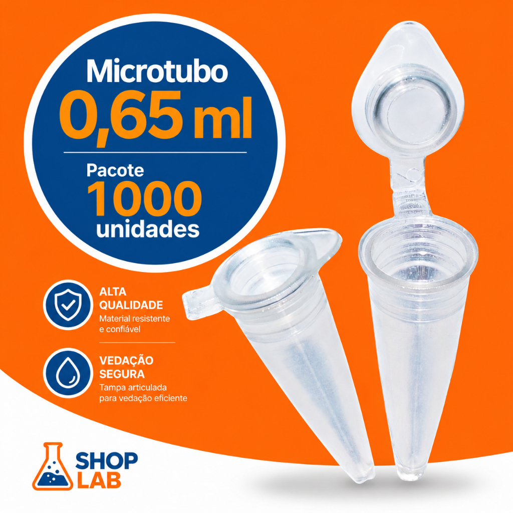 Microtubo 0,65ml Interno e Externo Neutro Alta Vedação Pacote Com 1000 Unidades