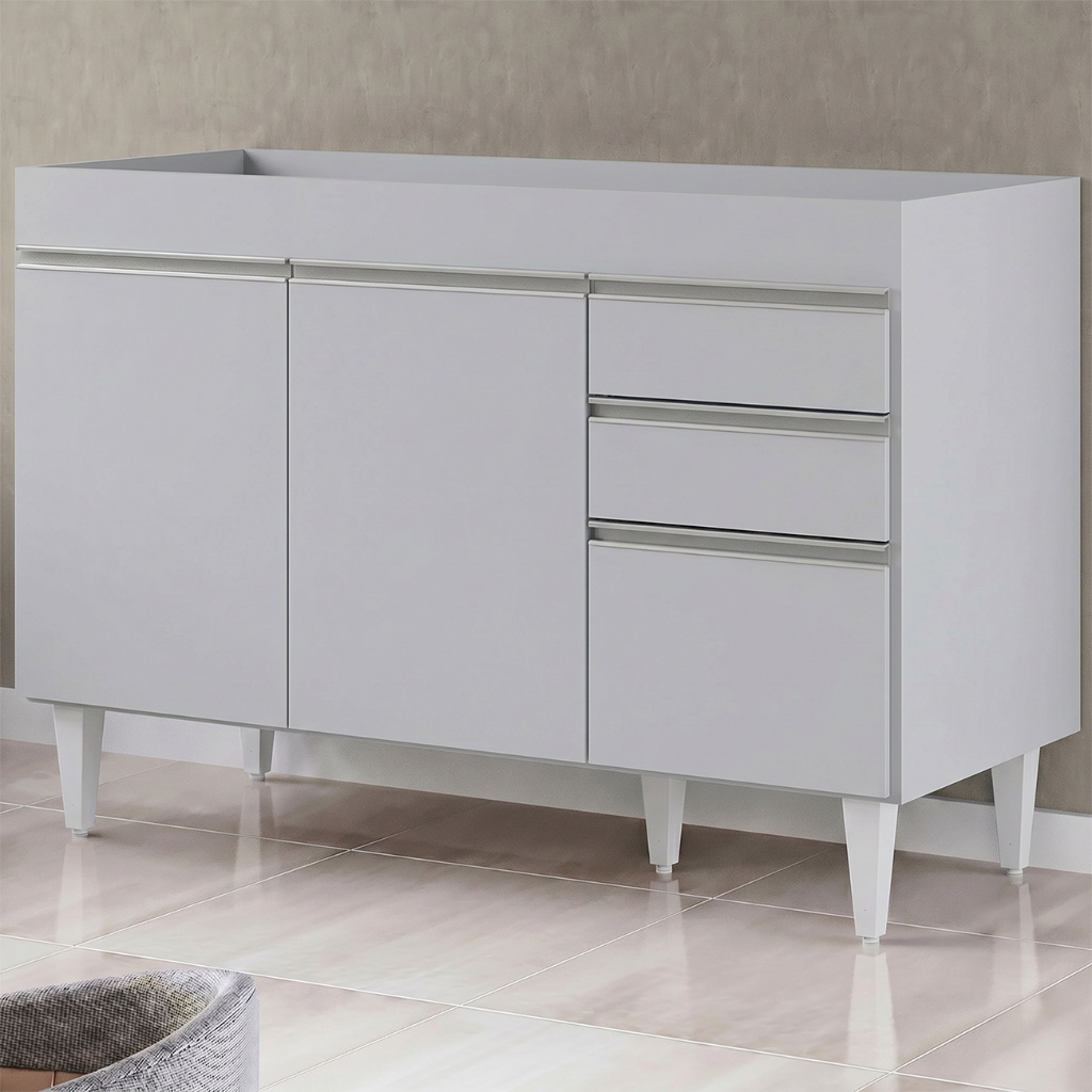 Balcão de Cozinha Para Pia 120cm 3 Portas Sem Tampo Michigan Cinza Claro - Lumil