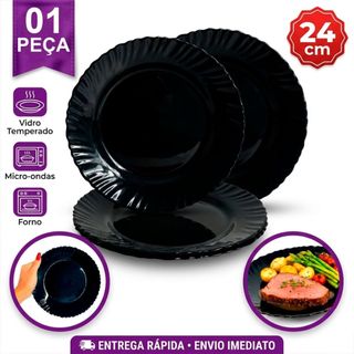 Prato Raso Vidro trabalhado Opaline Preto Black 24cm Importado Reposição 1 PEÇA
