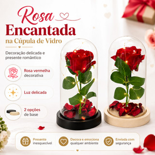Rosa Preservada na Cúpula  – Decoração e Presente com Luz LED